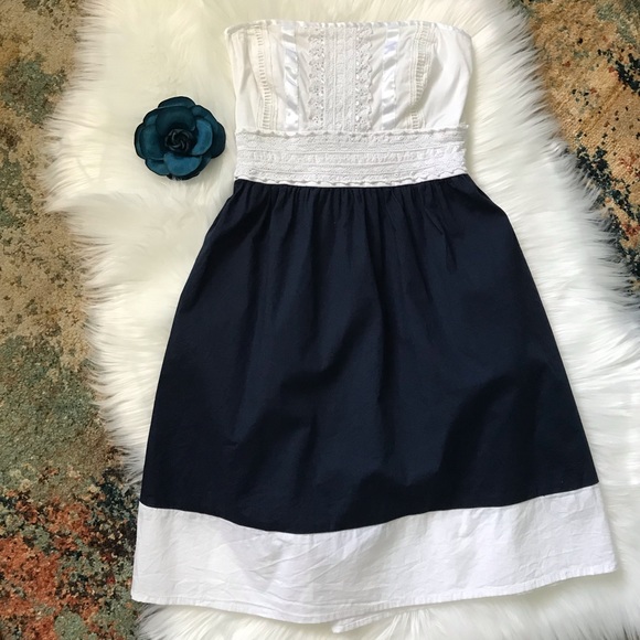 Speechless Navy/White Eyelet Lace Strapless Dress - Picture 1 of 8